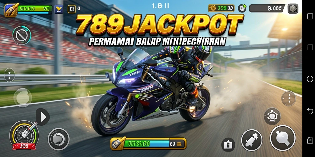 Tampilan gameplay seru di 789JACKPOT dengan balapan motor yang mendebarkan.