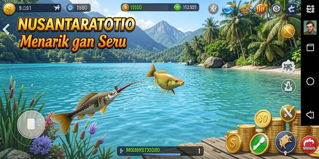 Tampilan gameplay NUSANTARATOTO dengan pemandangan memancing yang indah.