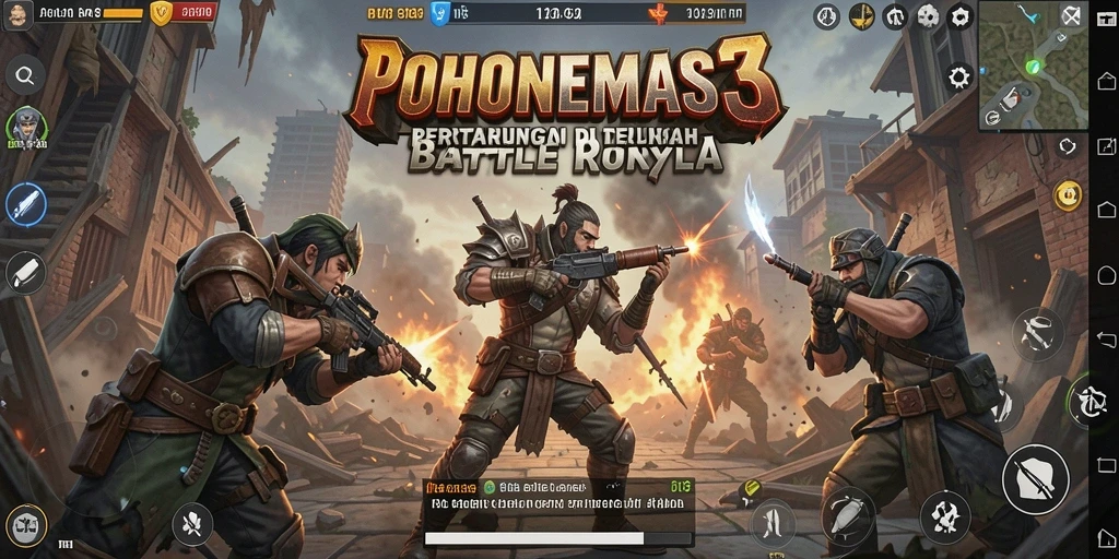Screenshot utama POHONEMAS33 menampilkan aksi seru dalam pertarungan Battle Royale.