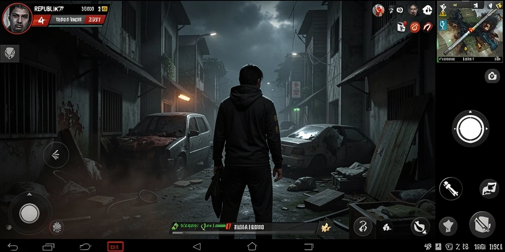 Tampilan gameplay menyeramkan di REPUBLIK77 dengan suasana yang mencekam.