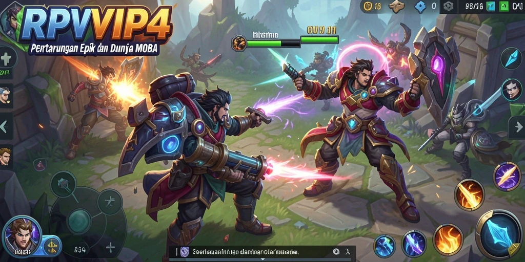 Screenshot RPVIP4 menampilkan aksi intens dalam pertempuran MOBA.