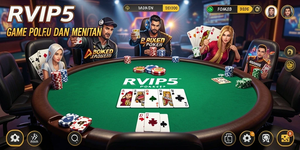 Screenshot utama gameplay RVIP5 menampilkan sesi poker yang seru.